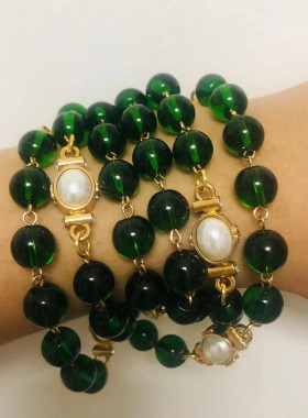 中古小香风琉璃水晶珍珠毛衣链