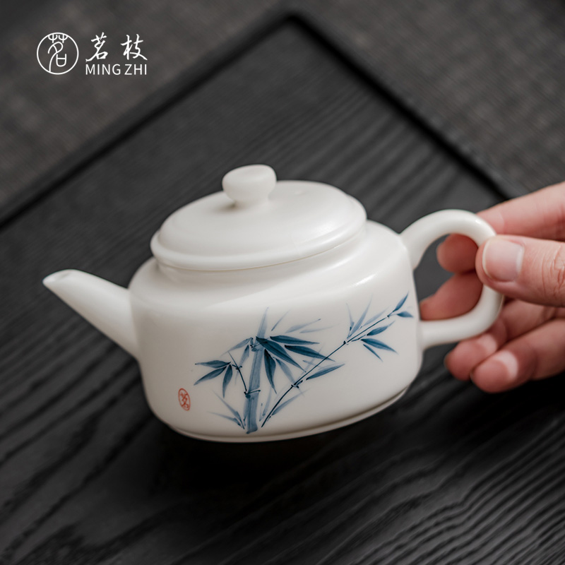 茗枝羊脂玉瓷“风姿秀逸”白瓷茶壶单壶泡茶家用青花德钟壶中式-图2