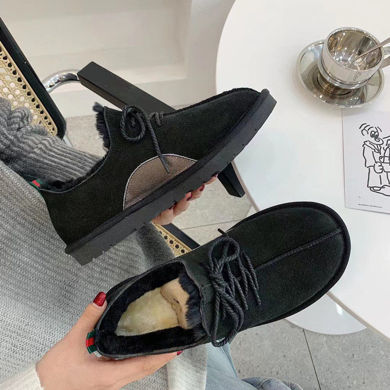 冬季男士雪地靴系鞋带真皮工装鞋加厚保暖时尚低帮学生面包鞋 - 图0