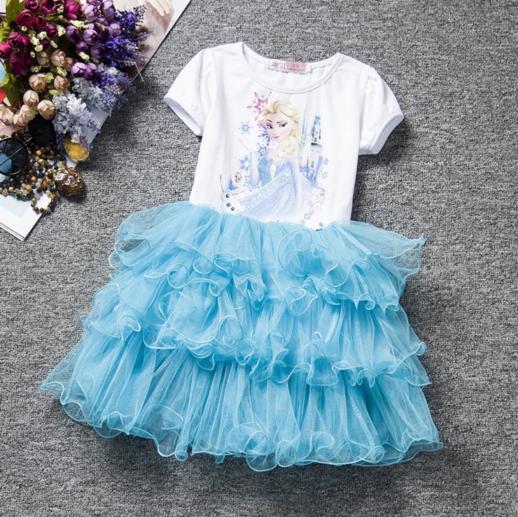 New Frozen Girls Princess Elsa Cosplay Costume Tutu Dress-图0