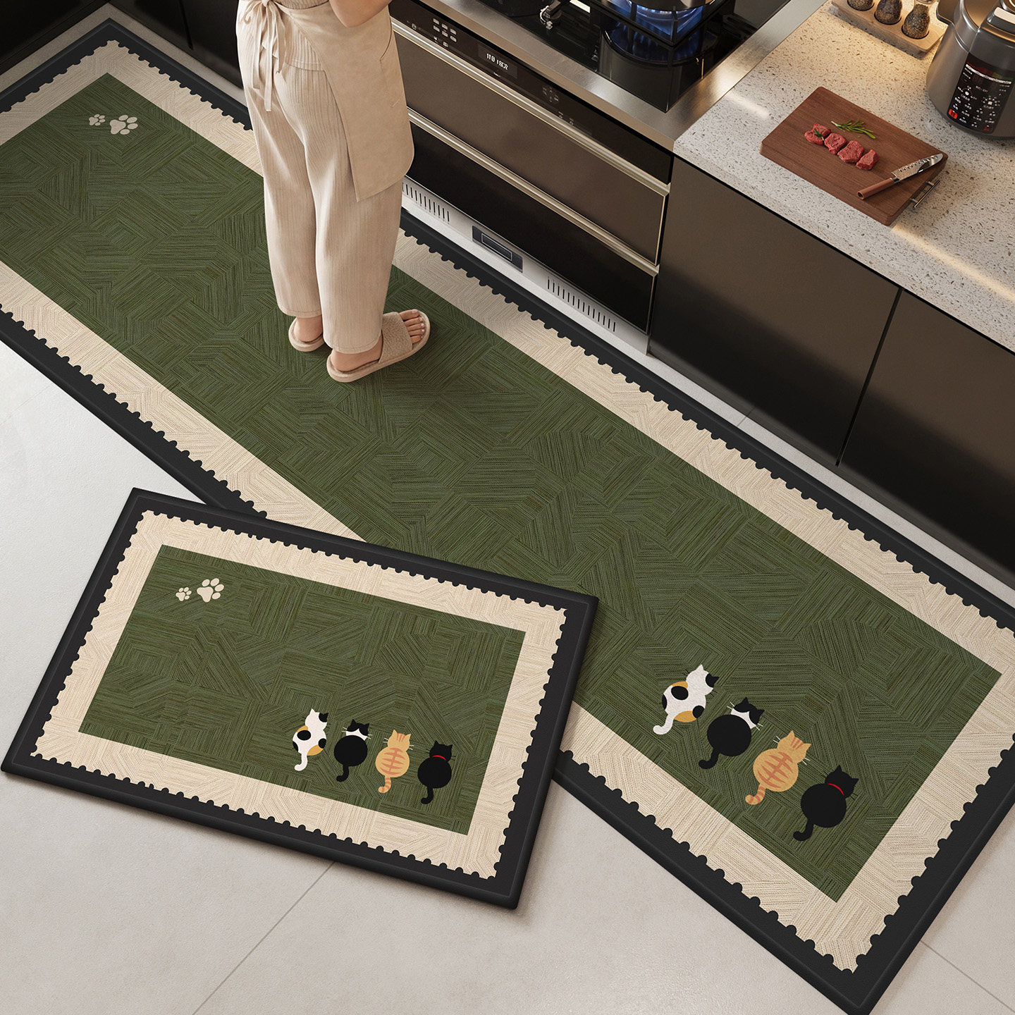 No-wash absorbent kitchen mat