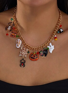 Halloween Pumpkin Ghost Pendant Party Long Chain Necklaces