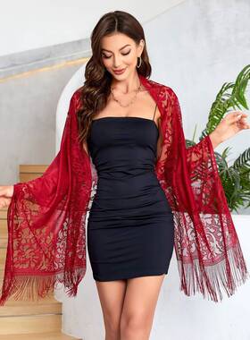 Women Summer cover up  Cardigan scarf 蕾丝镂空流苏长款纱巾女