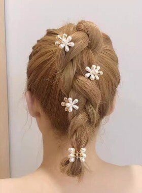 超仙珍珠五瓣花夹侧边发夹抓夹少女刘海发卡顶夹小迷你夹子头饰