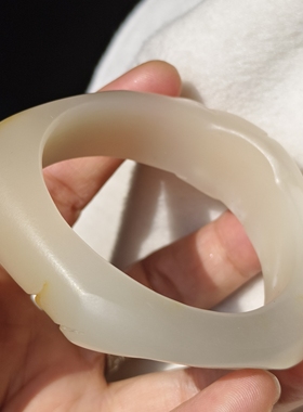 和田玉白玉籽料独籽满面皮洒金皮53小圈手镯粉色藕粉随型