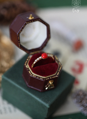 《冬日百利甜》超美复古树莓红人造宝石排钻925纯银戒指女 新年红