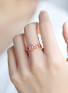 原创设计天然橙月光石925银戒指