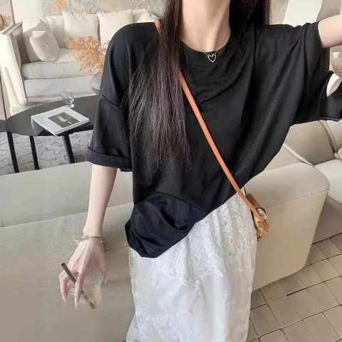 上衣实拍宽松女短袖半身裙52554+T恤高腰裙子小众设计感蕾丝a字,淘宝优惠券,粉丝福利购,淘宝优惠卷