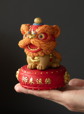 国潮可旋转醒狮舞狮摆件开业乔迁
