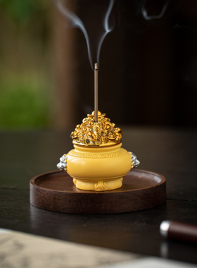 中式金色招财聚宝盆线香炉摆件