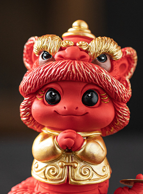 瓷水陶清2025年红色生肖蛇年摆件