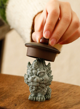 青砂石鱼缸造景桌面麒麟茶宠摆件