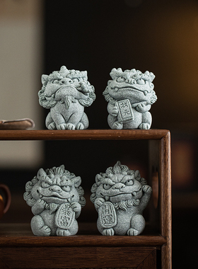 青砂石招财国潮桌面小神兽装饰品