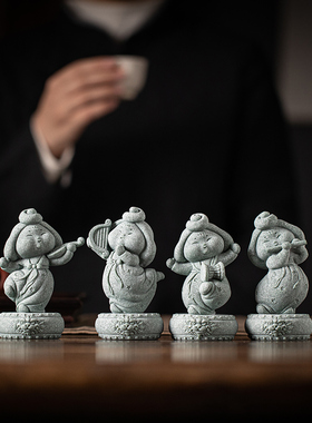 青砂石造景新中式桌面复古唐仕女