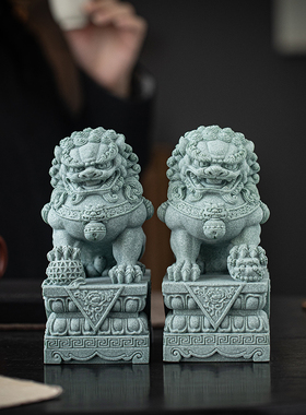 青砂石造景国潮门口狮子摆件装饰
