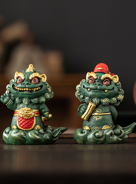 国潮风狮爷祥云大将状元茶宠摆件