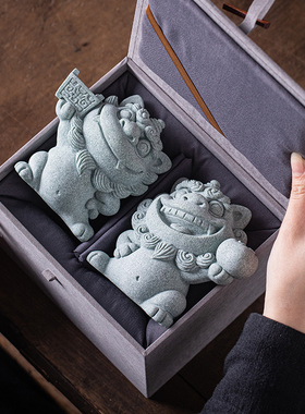 青砂石线香插新中式茶桌石狮子