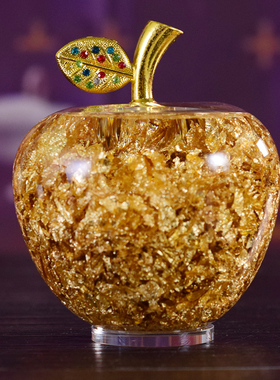 水晶苹果金箔吉祥物纳财钱袋摆件