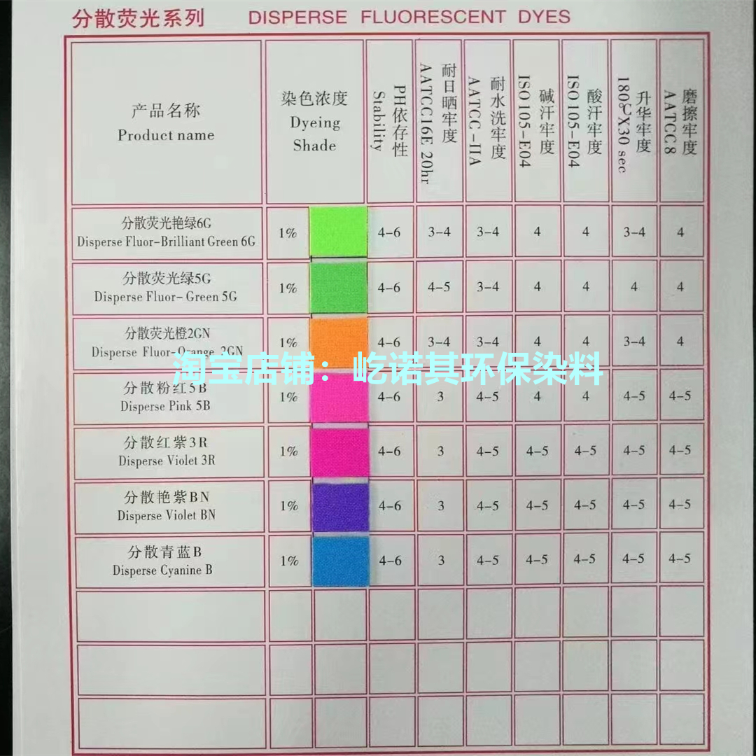 分散荧光黄8G10GFF橙2GFL红G桃红BG5BFBS绿5G彩蓝B紫3R蓝BN桔红GG - 图1