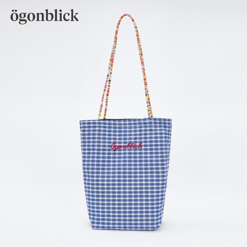 北欧时刻逗鸭联名刺绣格子牛仔两面用托特包女彩绳帆布单肩手提包,淘宝优惠券,粉丝福利购,淘宝优惠卷