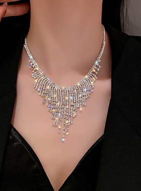 晚宴性感深V超闪满钻锁骨链气质华丽项链年会礼服配饰2024新款女