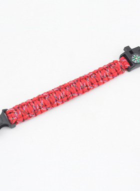 户外用品红绳手链编法带打火石登山应急求生手镯野营伞绳手环