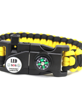 LED灯指南针七芯伞绳编织户外应急求生手链攀岩打火石手环