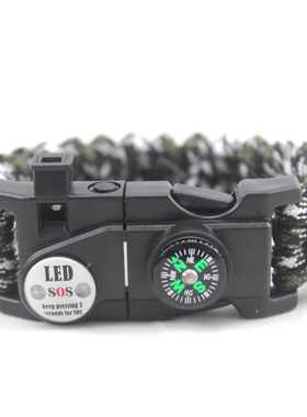 新款户外伞绳编织手链户外运动求生LED信号灯野营求生手链