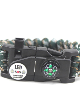新款手链SOS求救信号灯LED户外野营登山七芯伞绳编织多功能求生手