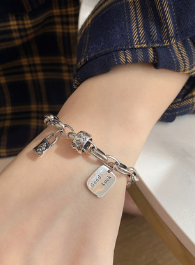 新款s925银老花手链女男情侣款ins小众设计轻奢高级感潮复古