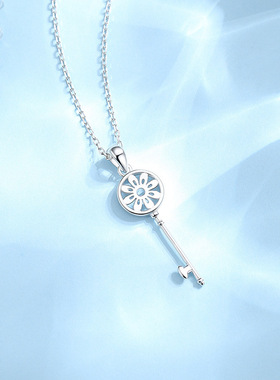 s925银钥匙项链女玫瑰金色轻奢小众锁骨链高级感新年礼物送女友