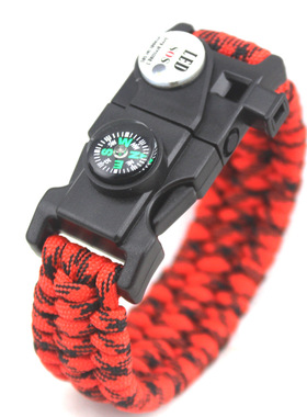 野营生存伞绳手链外贸电商爆款多功能指南针LED灯应急救生手环