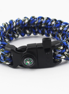 户外带打火石七芯伞绳编织手链 登山应急求生手镯 野营指南针手环