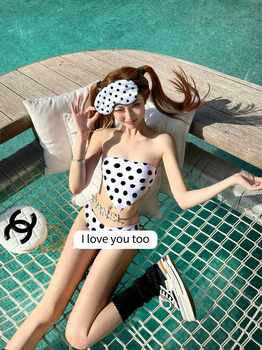 ຄົນດັງທາງອິນເຕີເນັດໃນແບບດຽວກັນ bikini sexy polka dot set two-piece breast bellyband pure lust hottie vacation 2024 summer new style