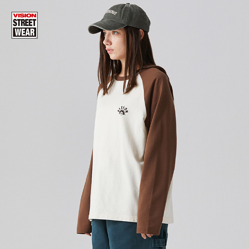 VISION官方  街头风插肩袖长袖T恤男女同款春秋季运动休闲长袖,淘宝优惠券,粉丝福利购,淘宝优惠卷