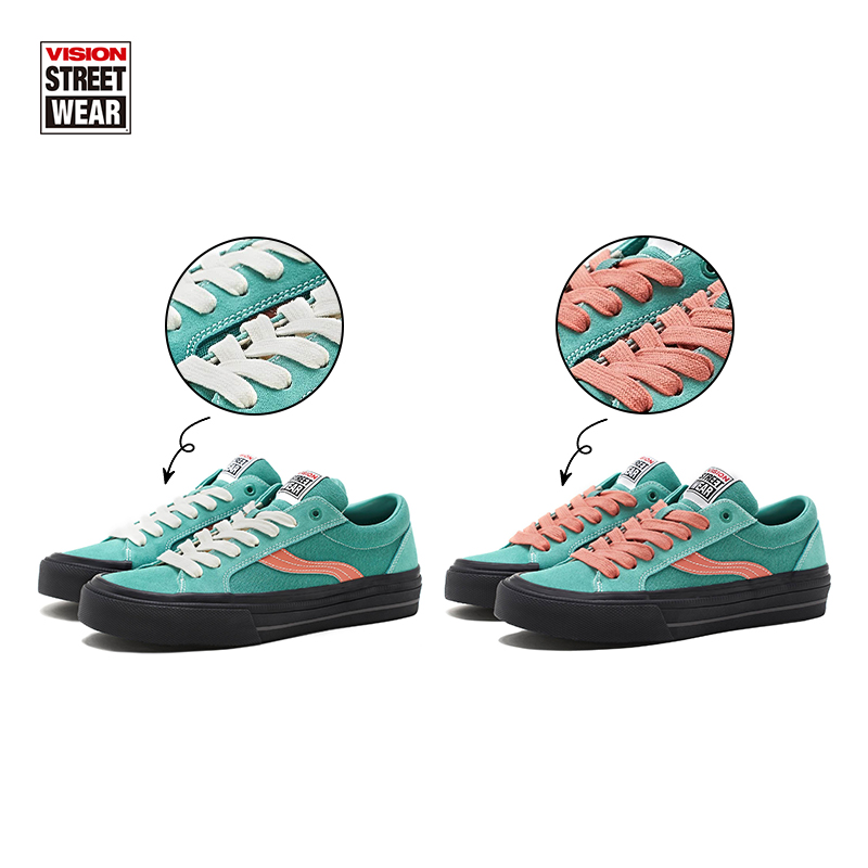 VISION X ODD ASTLEY PRO湖水绿撞橘低帮翻毛皮帆布鞋滑板鞋男女 - 图0