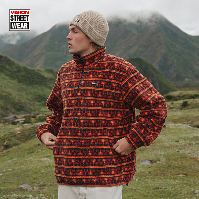 VISION官方  复古美式撞色条纹摇粒绒立领拉链卫衣外套男女新,淘宝优惠券,粉丝福利购,淘宝优惠卷