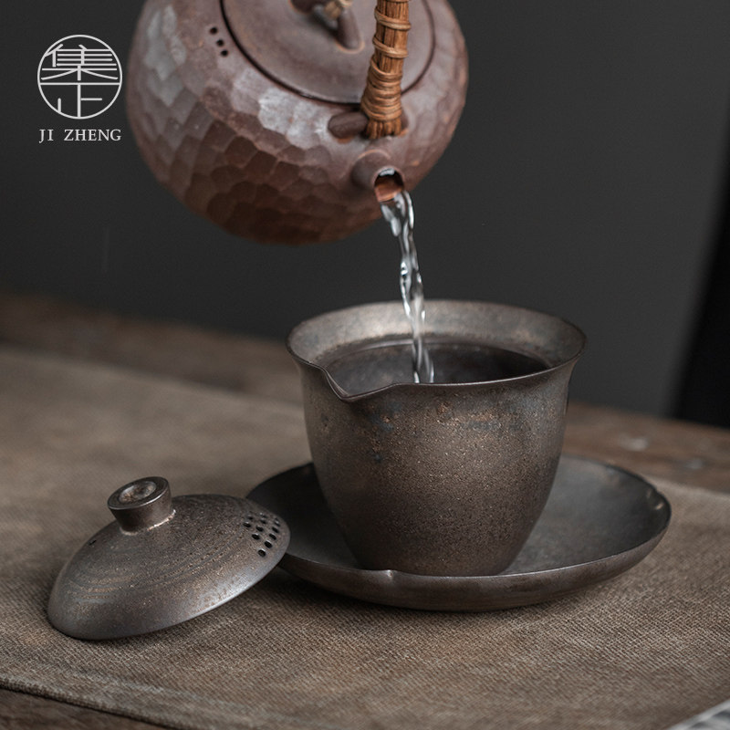 Ji Zheng Japanese tea set retro hand-held pot simple covered bowl