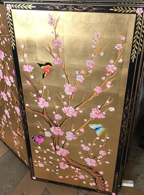 至高美出口韩国金箔梅花屏风挂画牡丹蝴蝶挂画手工彩绘高档礼品