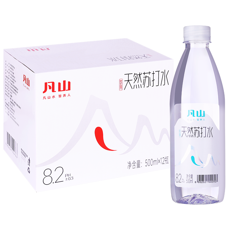 凡山天然苏打水500ml*12瓶水无糖无汽弱碱性0添加整箱大瓶饮用水