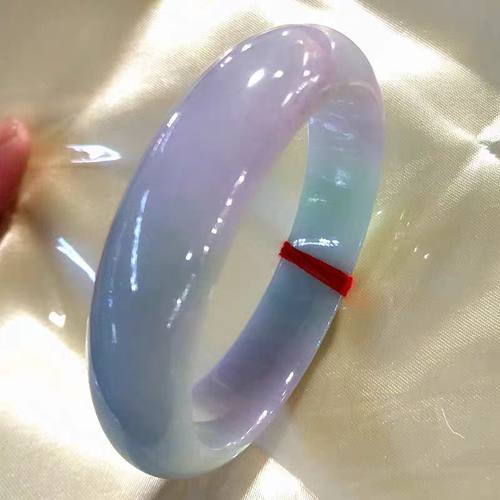 周玉镯福冰糯种春彩女士镯子缅甸宽条镯浅紫罗兰春带彩翡翠玉手镯 - 图1