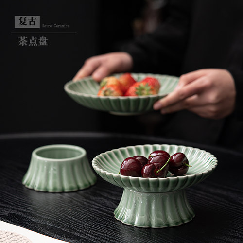 仿古陶瓷壶承青瓷单层茶承壶托可爱花瓣壶承养壶垫干泡茶台茶点盘 - 图2