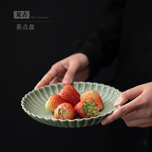 仿古陶瓷壶承青瓷单层茶承壶托可爱花瓣壶承养壶垫干泡茶台茶点盘 - 图3
