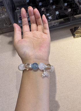 原创白阿塞蓝针圣蓝海蓝宝巴西黄水晶蓝月雪花幽灵铜银发【H292】