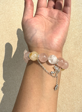 原创果冻粉晶爱心+西柚粉14mm+黄胶花+雪花幽灵+半盆白阿塞+岫玉