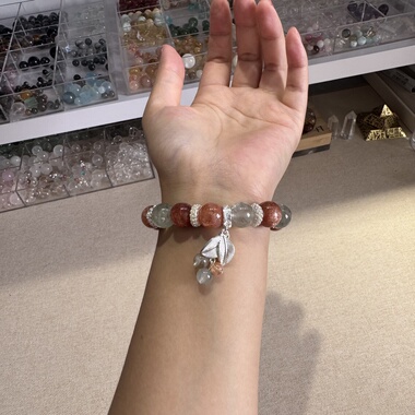 原创金沙红绿幽灵魔盒+阿鲁沙金太阳绿柱石12.3mm绿发【H282】