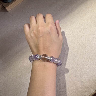 原创白水晶薰衣草紫晶12mm玻利维亚兔毛紫晶双尖紫黄随形【H109】