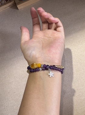 原创石榴石魔盒+巴西紫水晶5mm+金发晶+紫随形+蜜蜡蜜罐【H112】