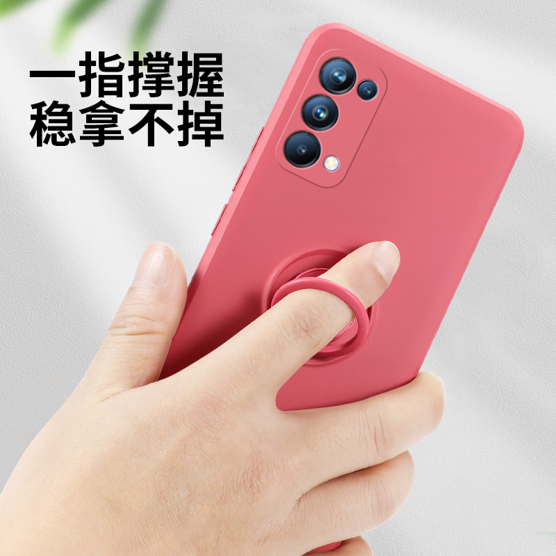 opporeno5手机壳液态硅胶reno5pro新款指环支架镜头全包防摔保护套reno5pro+曲面5g网红女潮牌男超薄磁吸软壳 - 图3