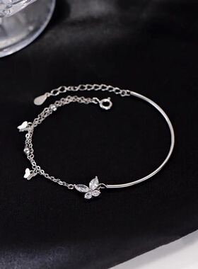 新款S925纯银蝴蝶手链女款银饰轻奢小众精致闺蜜礼物手镯手饰品